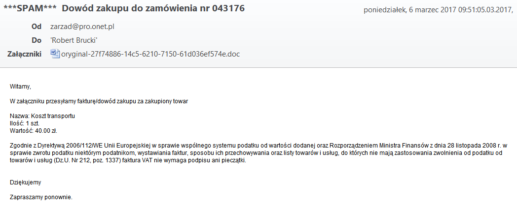 Kolejna Fałszywka Przez E Mail Tym Razem Ktoś Się Podszywa Pod Pro